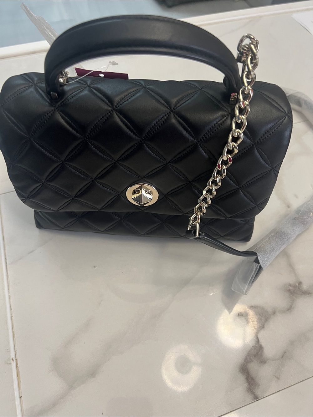 Quilted Black Top-Handle Chain Shoulder Bag